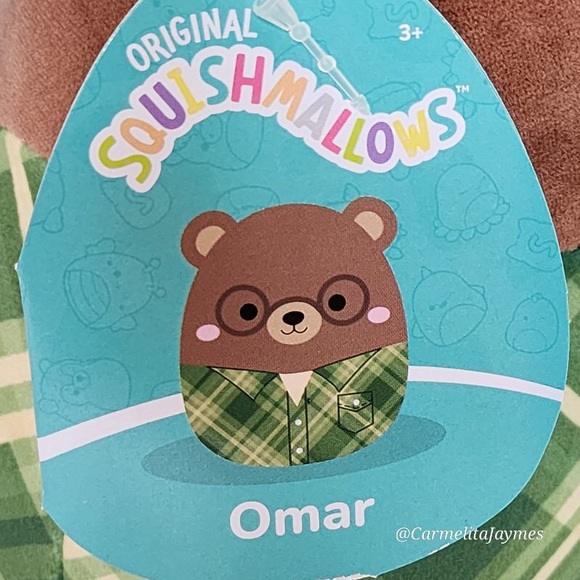 OMAR 🐻 Brown Bear In Green Plaid Shirt Original Squishmallow By Kellytoy NWT - Picture 4 of 8